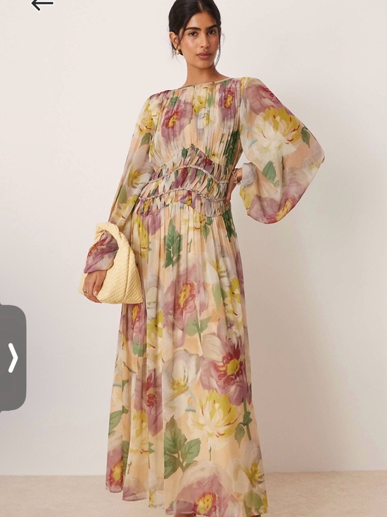 ASOS Dresses & Skirts - ASOS Floral Pleated Maxi Dress in Yellow, Pink and Green